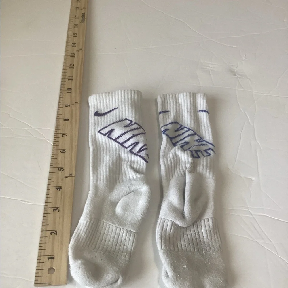 Nike White mix matched Purple and  Blue Athletic Crew Socks size small